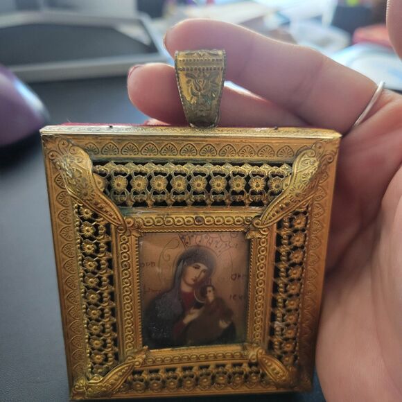 Reuge Music Box Vntg Ornate Gold Framed Madonna & Child Icon Religious FLAW - Picture 2 of 10